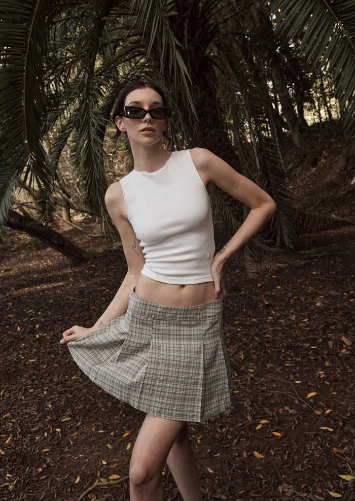 Afends Womens Willow Check - Mini Skirt - Military Check 