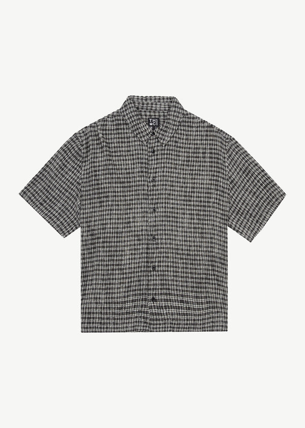 AFENDS Mens Asta - Seersucker Regular Shirt - Steel Check