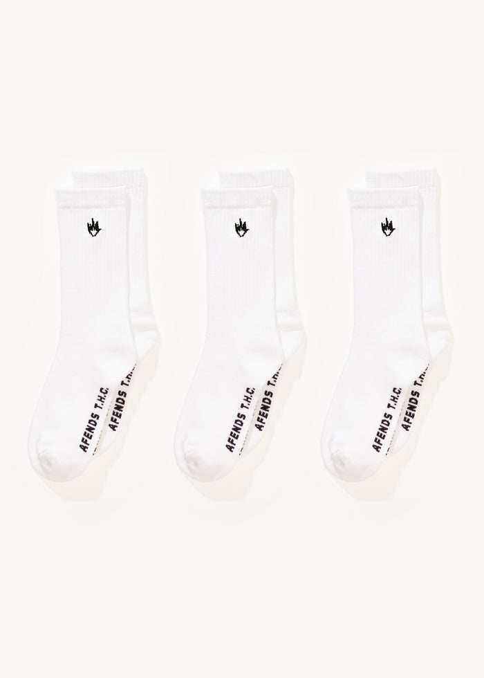 Afends Mens Flame - Socks Three Pack - White 