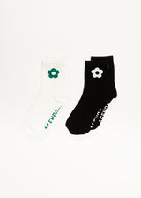 AFENDS Womens Blossom - Recycled Socks Two Pack - White / Black - Afends womens blossom   recycled socks two pack   white / black 