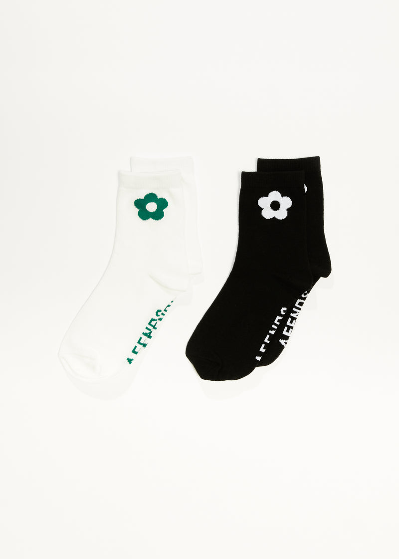 Afends Womens Blossom - Recycled Socks Two Pack - White / Black