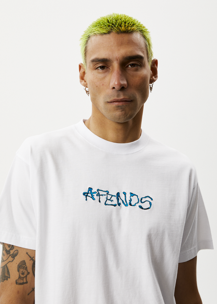 Afends Mens Melted - Boxy Logo T-Shirt - White 