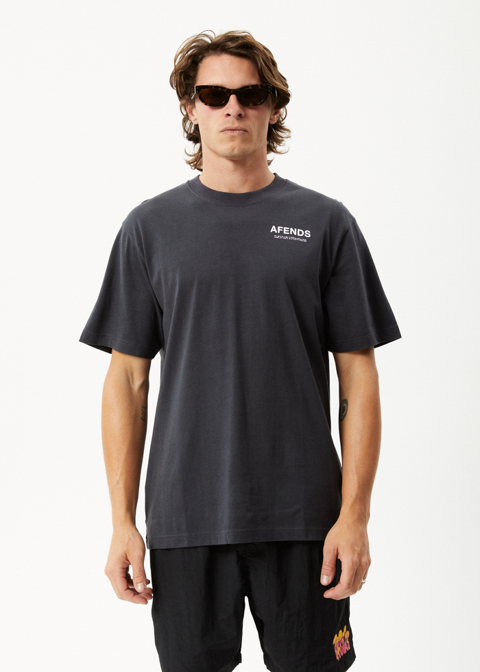 Afends Mens Waveform - Retro Graphic Fit T-Shirt - Charcoal 