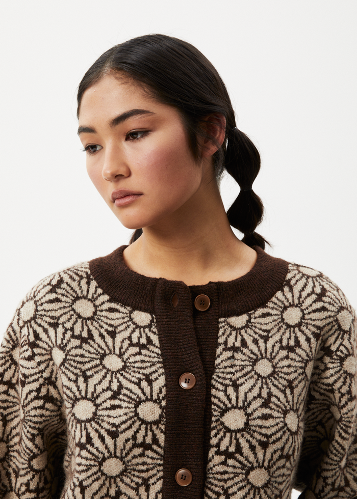 Afends Womens Dandy - Floral Knitted Cardigan - Toffee 