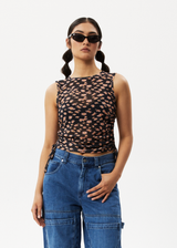 Afends Womens Hazey - Sheer Gathered Cropped Top - Black Floral - Afends womens hazey   sheer gathered cropped top   black floral 