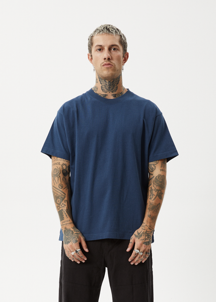 AFENDS Mens Genesis - Heavyweight Boxy Tee - Washed Marlin