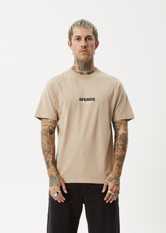 Afends Mens Vinyl - Recycled Retro T-Shirt - Taupe