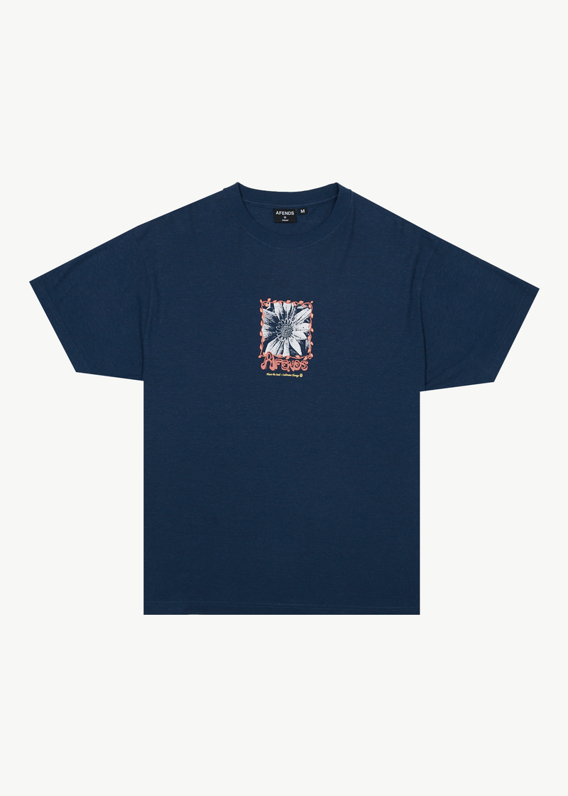Afends Mens Sunflower - Boxy T-Shirt - Navy