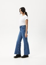 Afends Womens Marsha - Hemp Denim Slim Flared Jeans - Authentic Blue - Afends womens marsha   hemp denim slim flared jeans   authentic blue