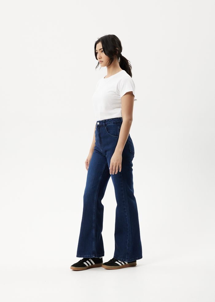 Afends Womens Marsha - Hemp Denim Slim Flared Jeans - Original Rinse 