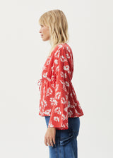 AFENDS Womens Hibiscus -  Tie Blouse - Hibiscus - Afends womens hibiscus    tie blouse   hibiscus 