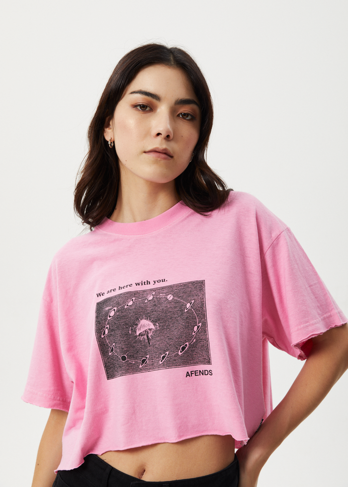 Afends Womens Connection Cropped - Oversized Tee - Pink 