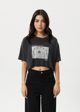 AFENDS Womens Connection Cropped - Oversized Tee - Stone Black - Afends womens connection cropped   oversized tee   stone black 