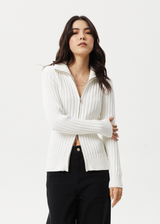 Afends Womens Vision - Knit Zip Through Cardigan - White - Afends womens vision   knit zip through cardigan   white 