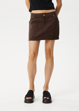 AFENDS Womens Lexi - Carpenter Mini Skirt - Coffee - Afends womens lexi   carpenter mini skirt   coffee 