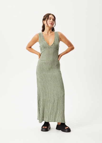 AFENDS Womens Darcy - Check Maxi Dress - Lemongrass Check