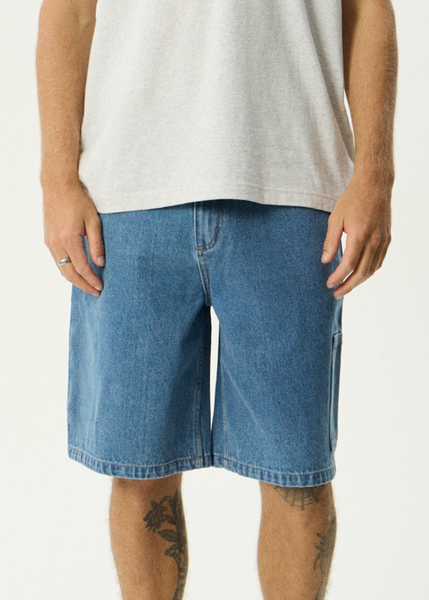 AFENDS Mens Scorched Harper - Denim Baggy Workwear Short 22