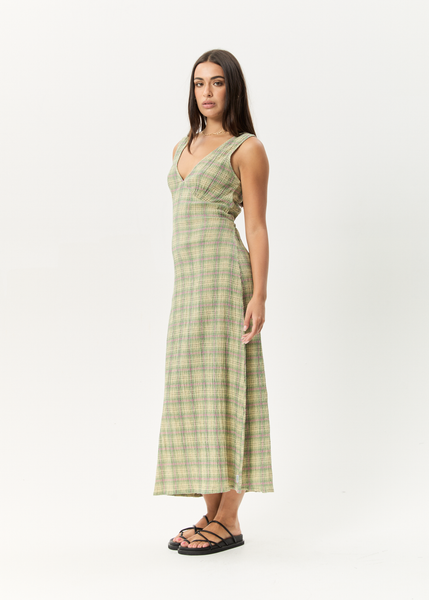 AFENDS Womens Position - Seersucker Midi Dress - Navy Check