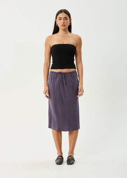 [L’Appartement GOOD GRIEF!] I LINE SKIRT AFENDS Womens Giselle - Cupro Midi Skirt - Aubergine