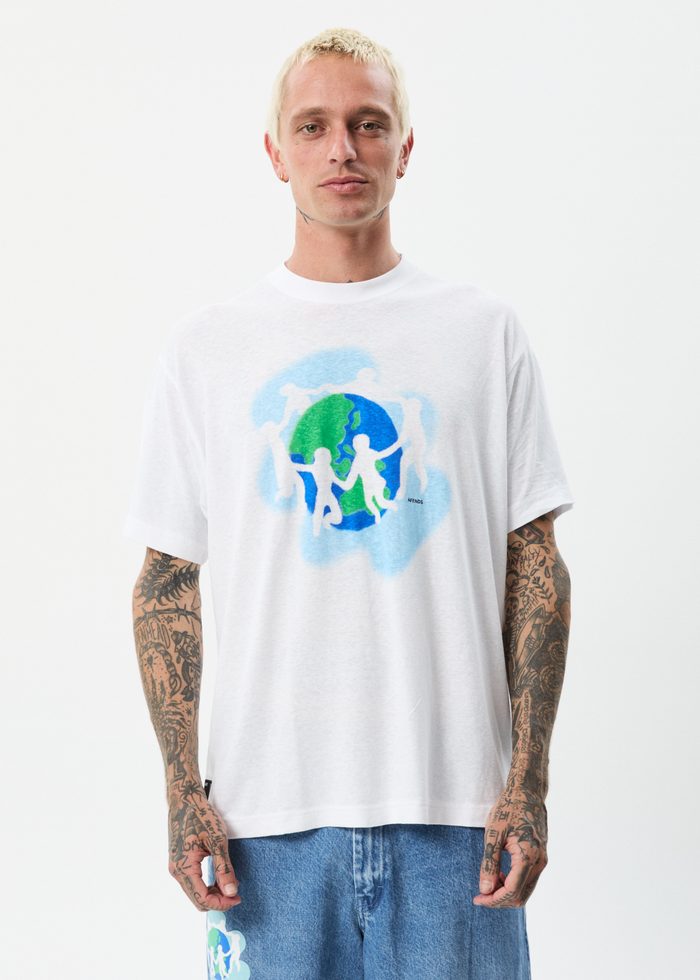 Afends Mens Cosmic - Hemp Boxy Graphic T-Shirt - White 