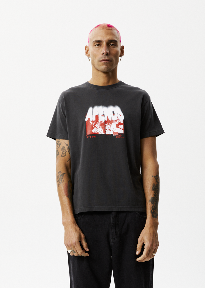 Afends Mens Future - Slim Fit Graphic T-Shirt - Stone Black 