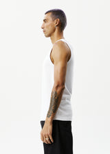 AFENDS Mens Paramount - Recycled Rib Singlet - White - Afends mens paramount   recycled rib singlet   white 
