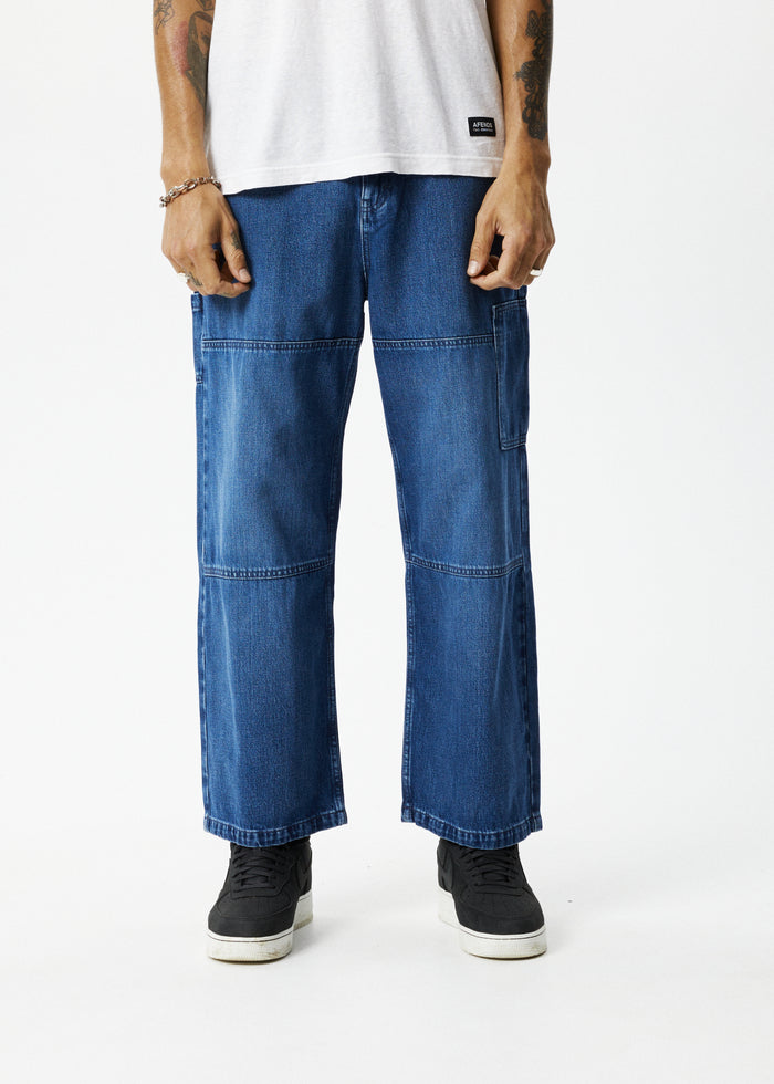 Afends Mens Richmond - Hemp Denim Baggy Workwear Jeans - Authentic Blue 