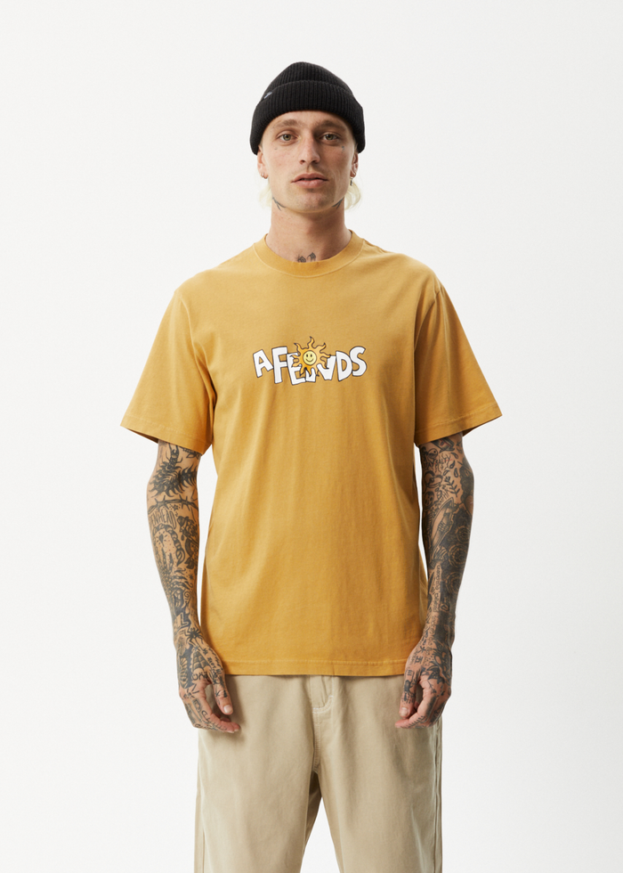 Afends Mens Sunshine - Retro Graphic T-Shirt - Mustard 