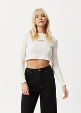 Afends Womens Ari - Waffle Long Sleeve Cropped Top - Off White - Afends womens ari   waffle long sleeve cropped top   off white 