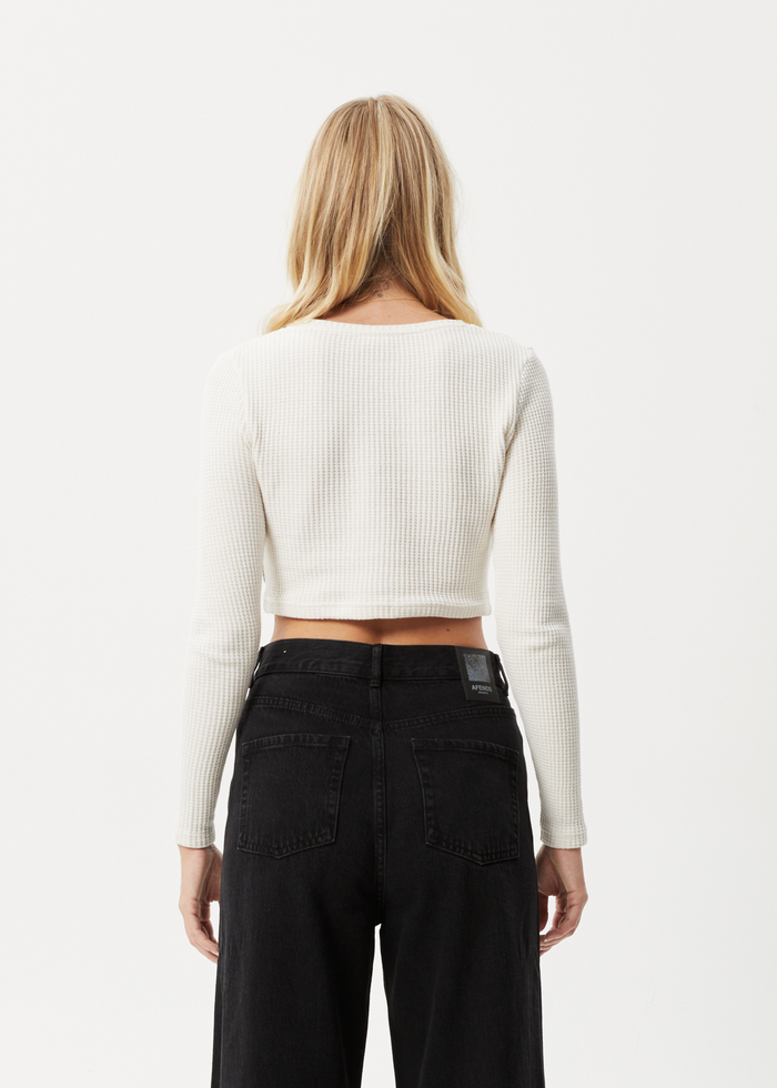 Afends Womens Ari - Waffle Long Sleeve Cropped Top - Off White 