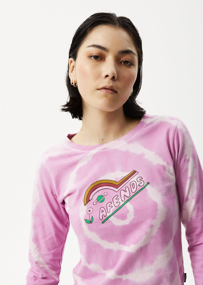 Afends Womens Day Dream - Long Sleeve Tie Dye Graphic T-Shirt - Candy 