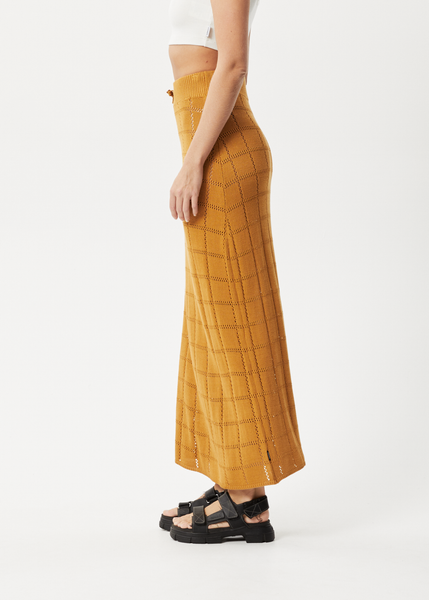 AFENDS Womens Femme Knit Maxi Skirt Mustard
