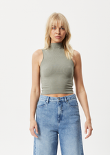 Afends Womens Iconic - Hemp High Neck Ribbed Tank - Olive - Afends womens iconic   hemp high neck ribbed tank   olive 