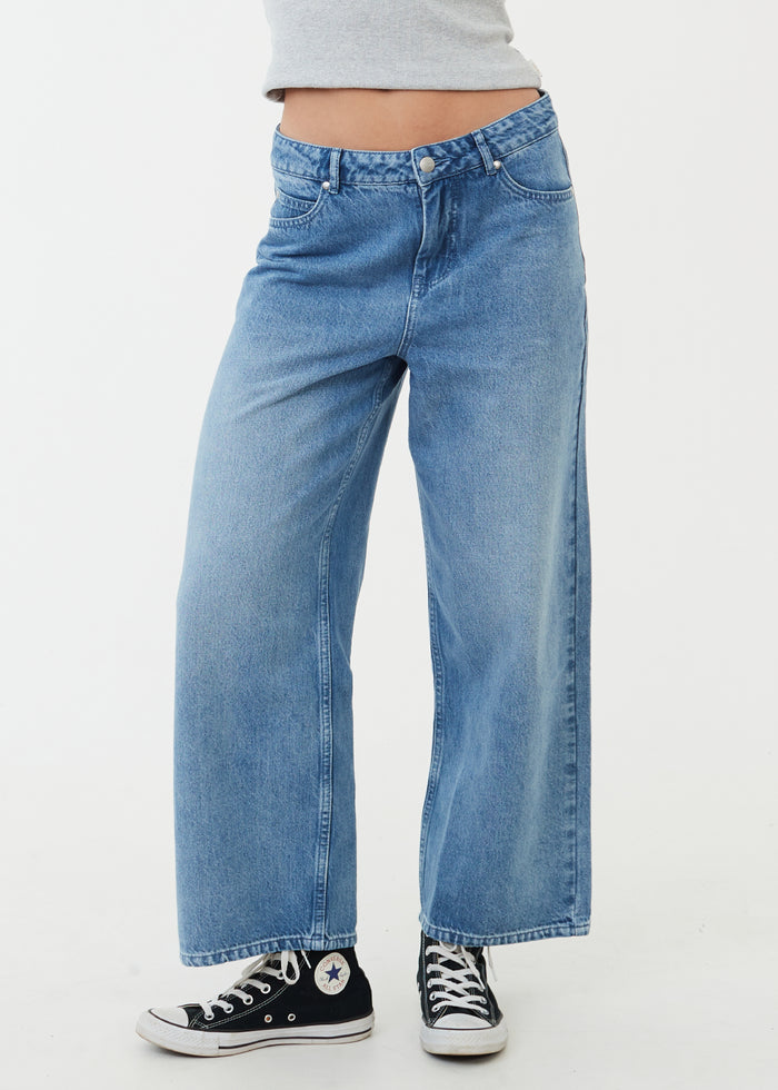 Afends Womens Kendall - Hemp Denim Low Rise Jeans - Worn Blue 