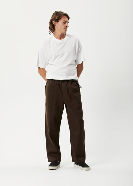 Afends Mens Cabal - Hemp Elastic Waist Relaxed Pants - Earth