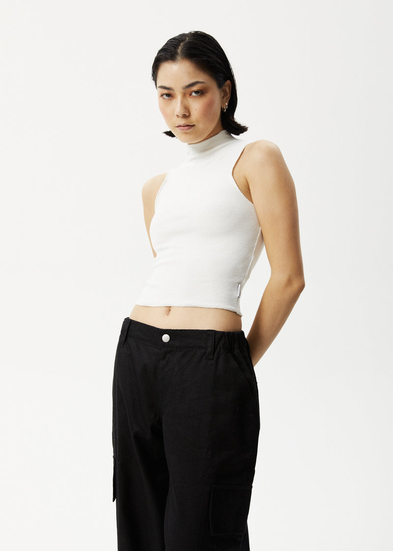 Afends Iconic - Hemp Ribbed High Neck Tank - Off White