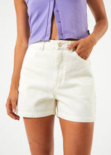 Afends Womens Seventy Three's - Organic Denim High Waisted Shorts - Off White - Afends womens seventy three's   organic denim high waisted shorts   off white 