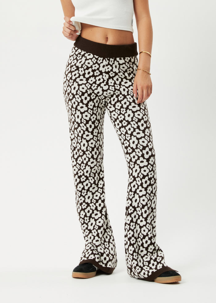 AFENDS Womens Alohaz - Recycled Knit Floral Pants - Coffee 