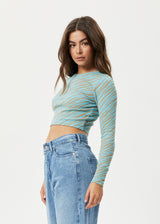 Afends Womens Adi - Recycled Ribbed Long Sleeve Top - Blue Stripe - Afends womens adi   recycled ribbed long sleeve top   blue stripe 
