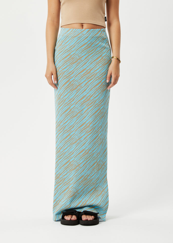 Afends Womens Adi - Recycled Ribbed Maxi Skirt - Blue Stripe 