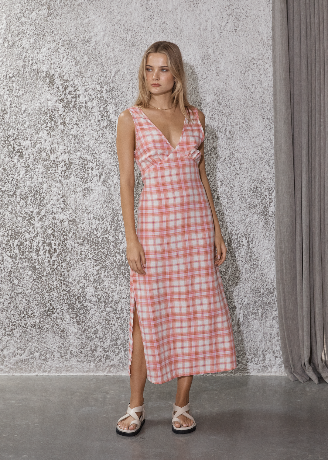 AFENDS Womens Kayla - Check Maxi Dress - Pink Check 