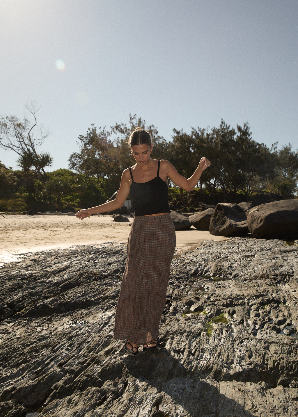 AFENDS Womens Hometown - Seersucker Maxi Skirt - Coffee