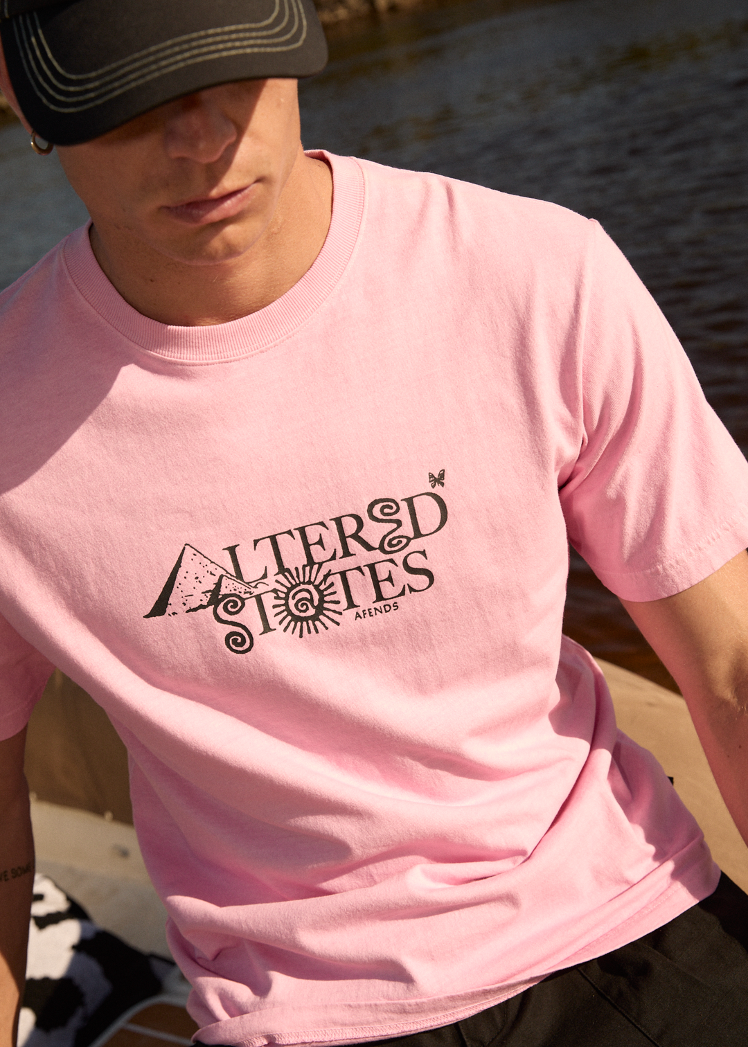 AFENDS Mens Deep State - Heavy Weight Retro Fit Tee - Vintage Pink 