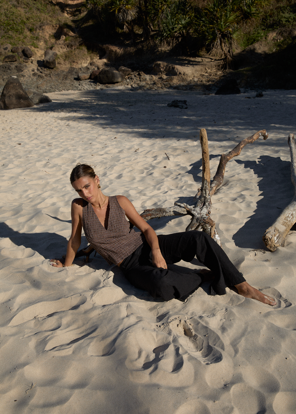 AFENDS Womens Giselle Hometown - Seersucker Top - Coffee