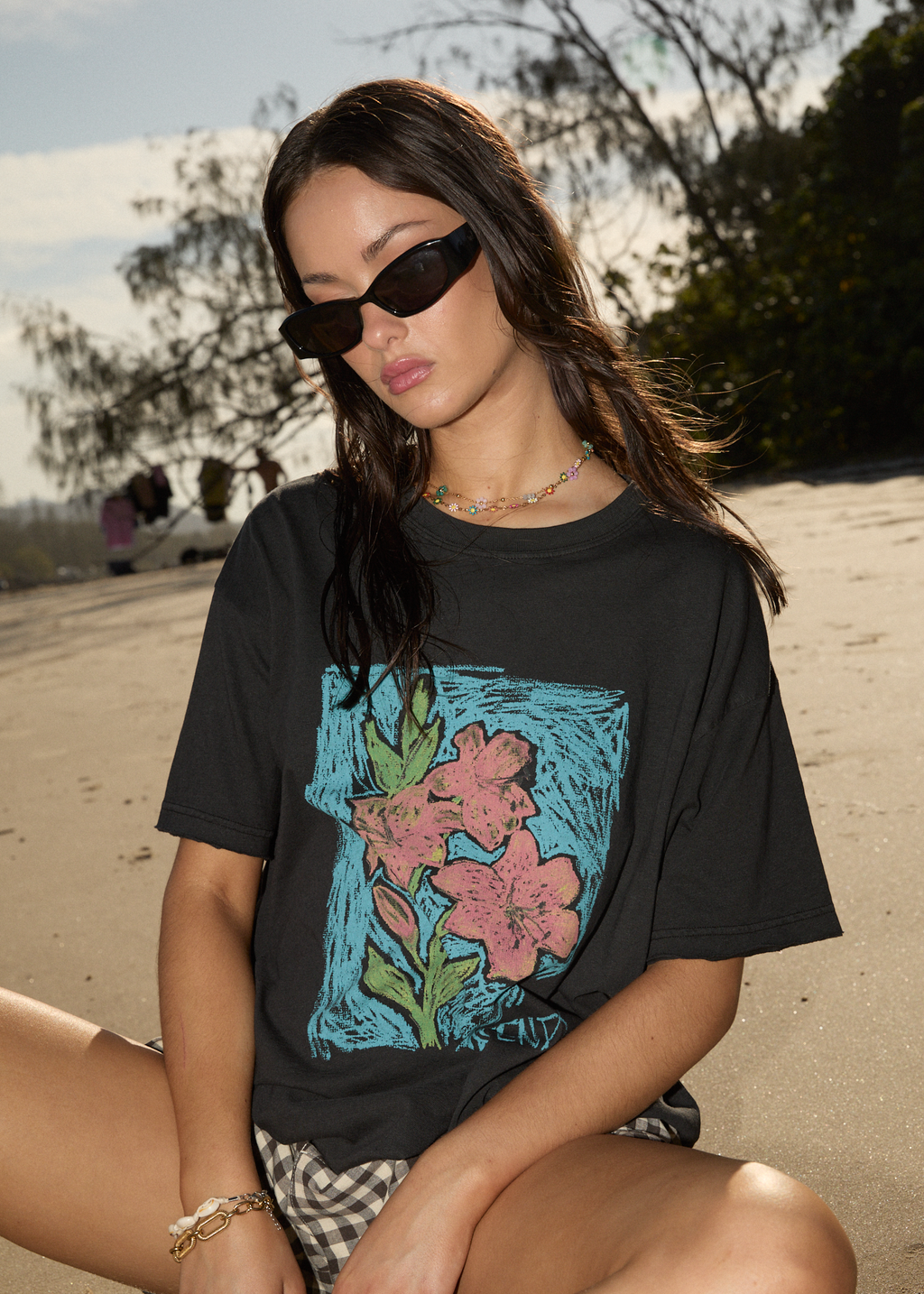 AFENDS Womens Still Life - Oversized Tee - Stone Black