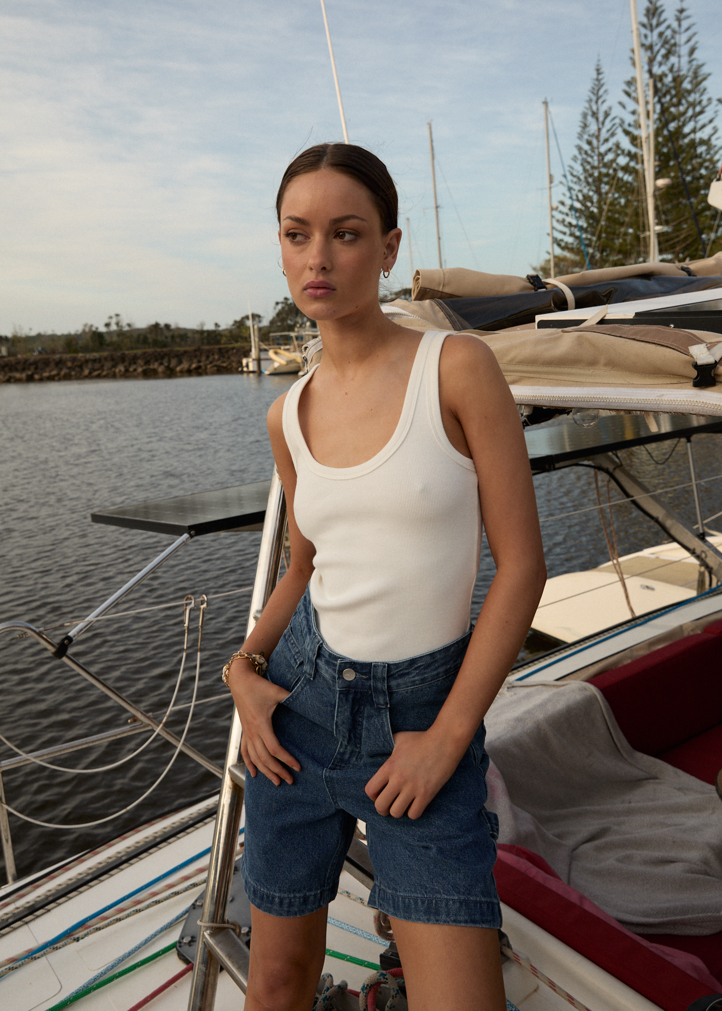 AFENDS Womens Emilie - Denim Workwear Short - Authentic Blue