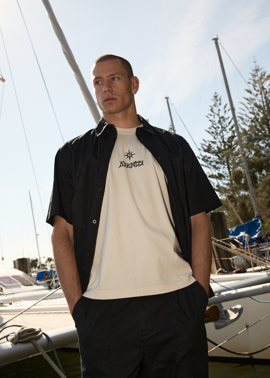 AFENDS Mens Peace Out - Boxy Fit Tee - Sand 