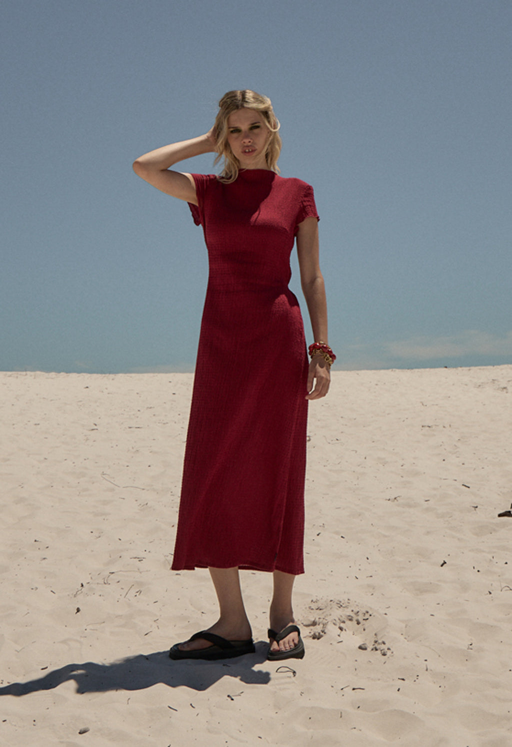 AFENDS Womens Elodie - Seersucker Midi Dress - Burgundy