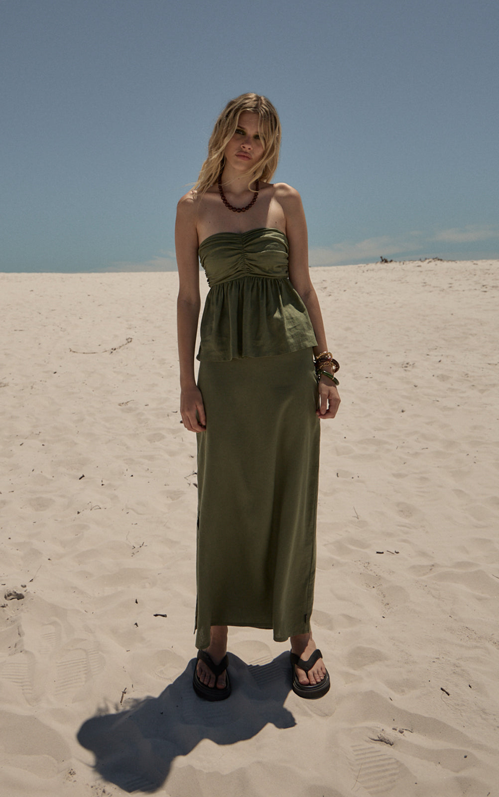 AFENDS Womens Juni - Strapless Top - Deep Olive