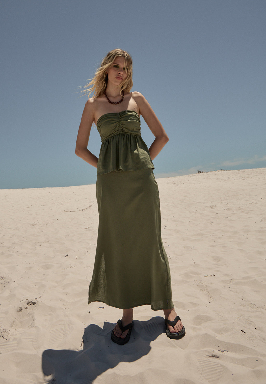 AFENDS Womens Lilo - Hemp Maxi Skirt - Deep Olive